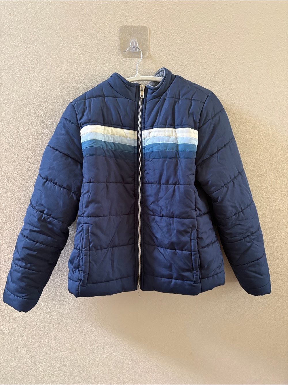 Women's Chaser Navy Striped Retro Puffer Jacket